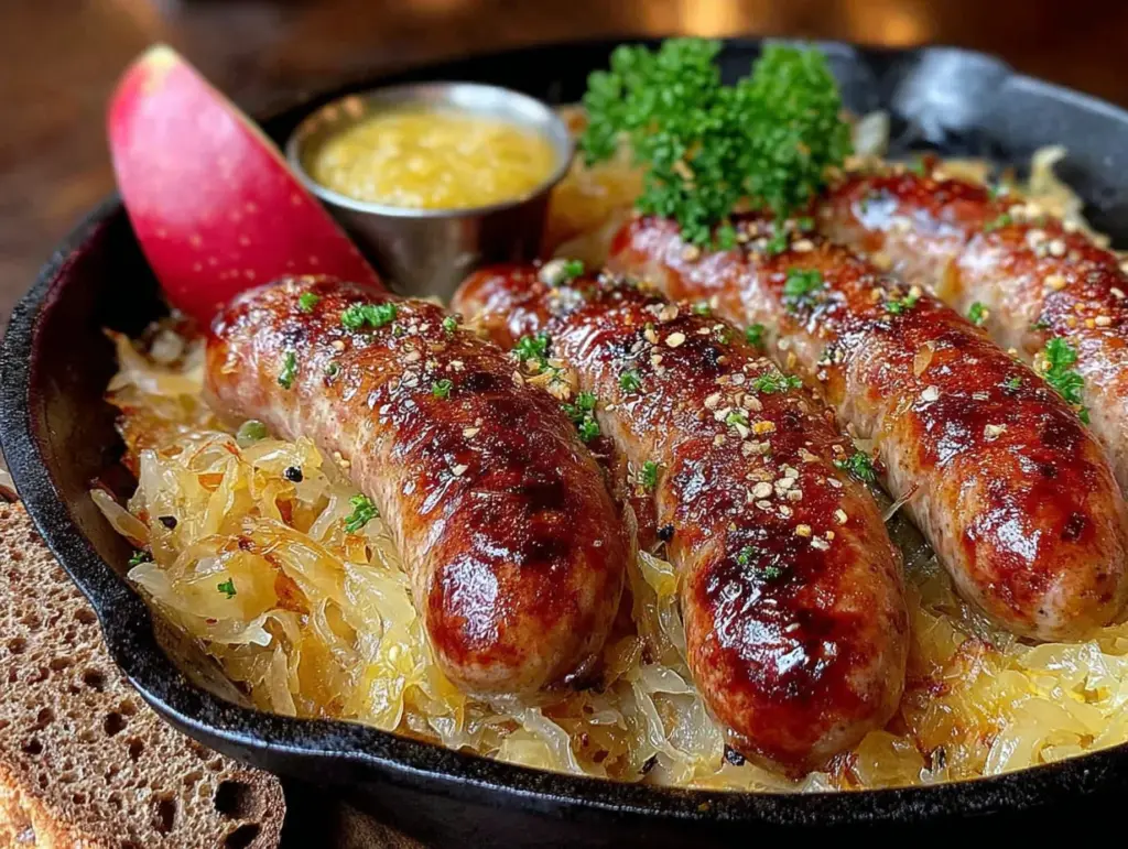 bratwurst and sauerkraut skillet - featured image