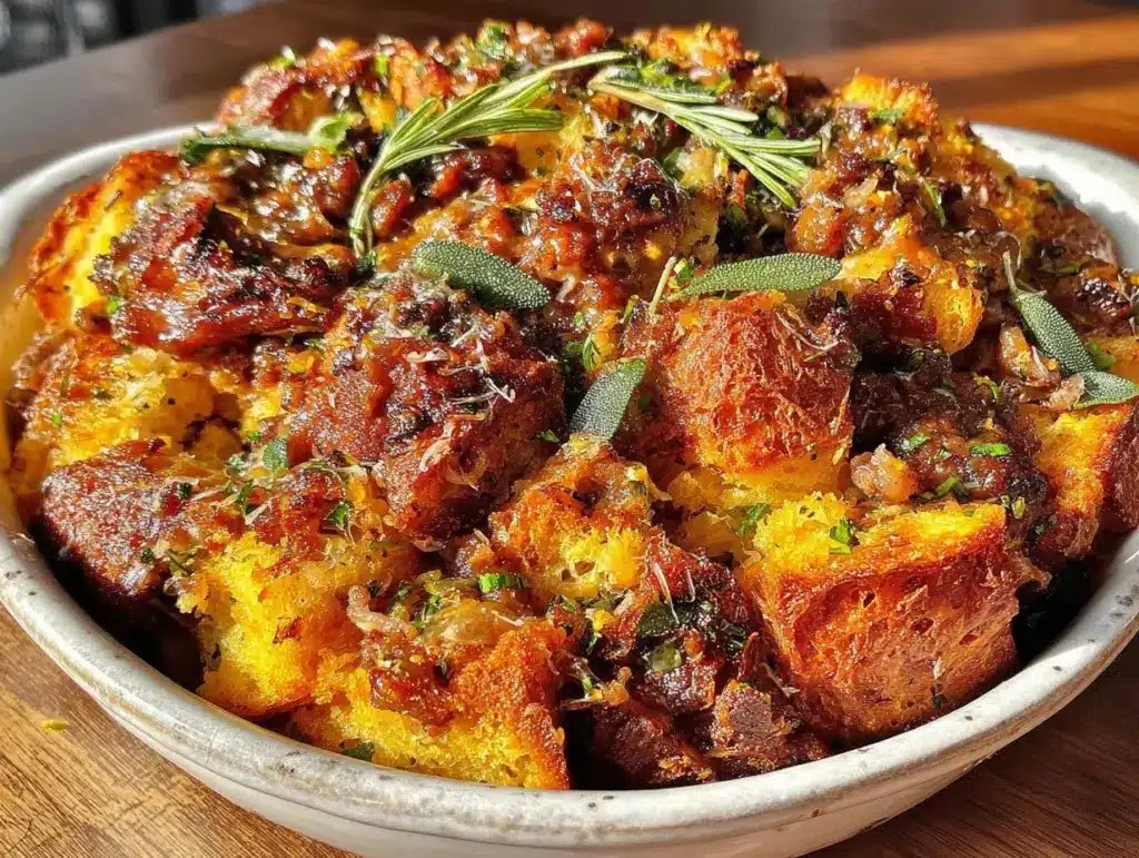 brown butter sage sausage stuffing - featured image