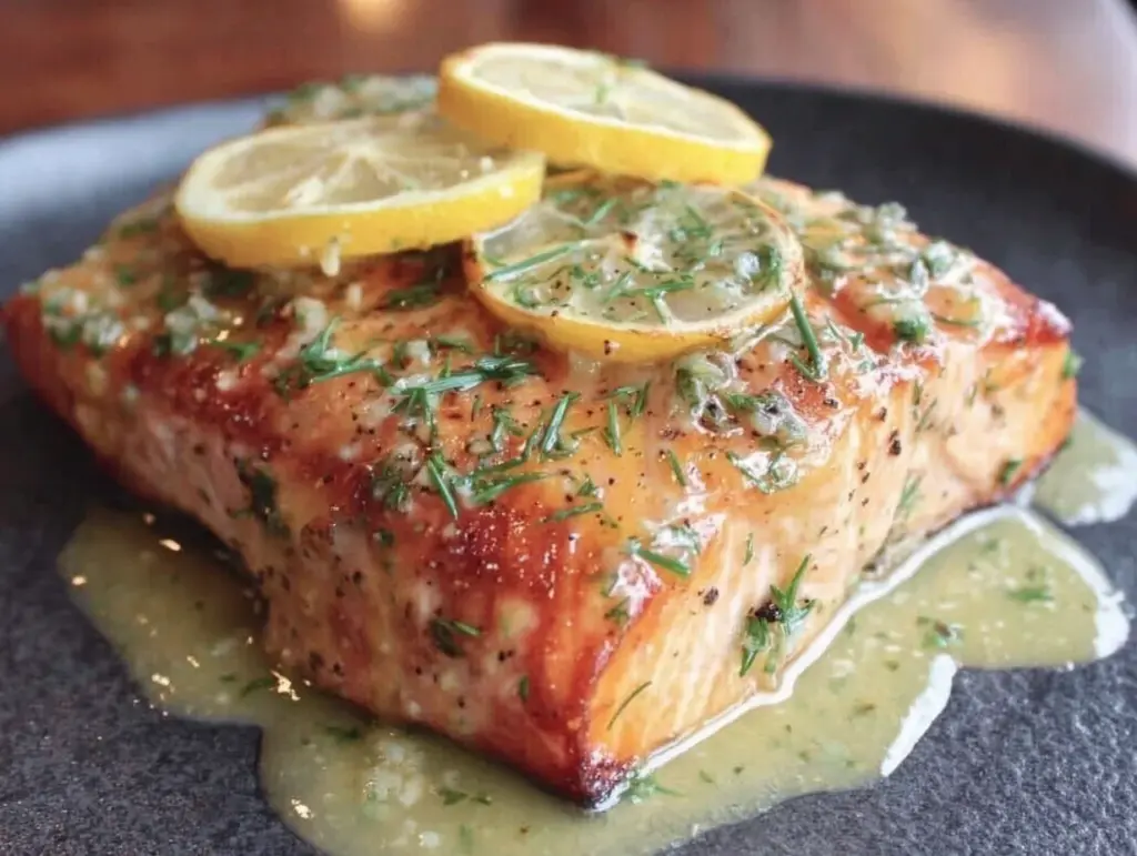 buttery lemon dill baked salmon - featured image