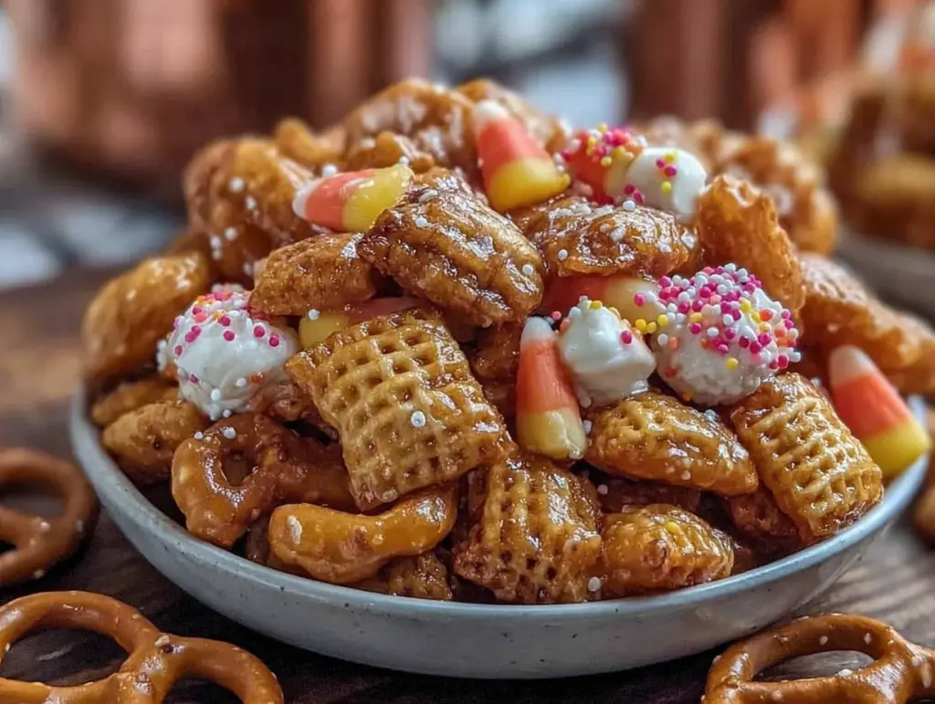 candy corn chex mix recipe - featured image