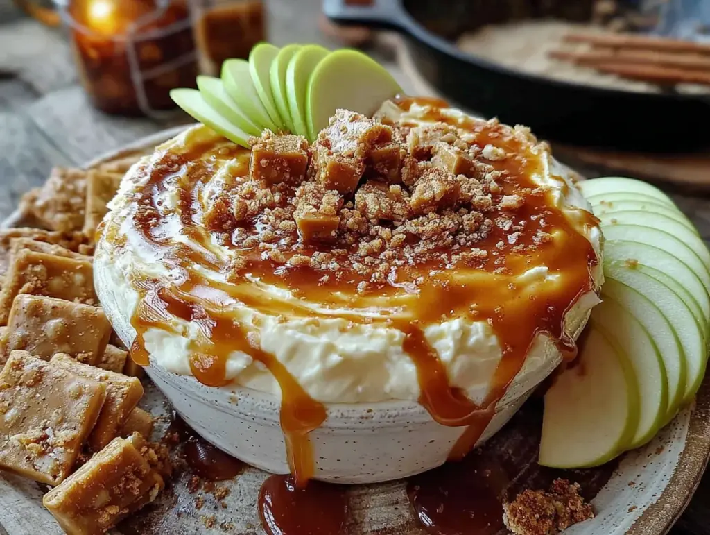 caramel apple cheesecake dip - featured image