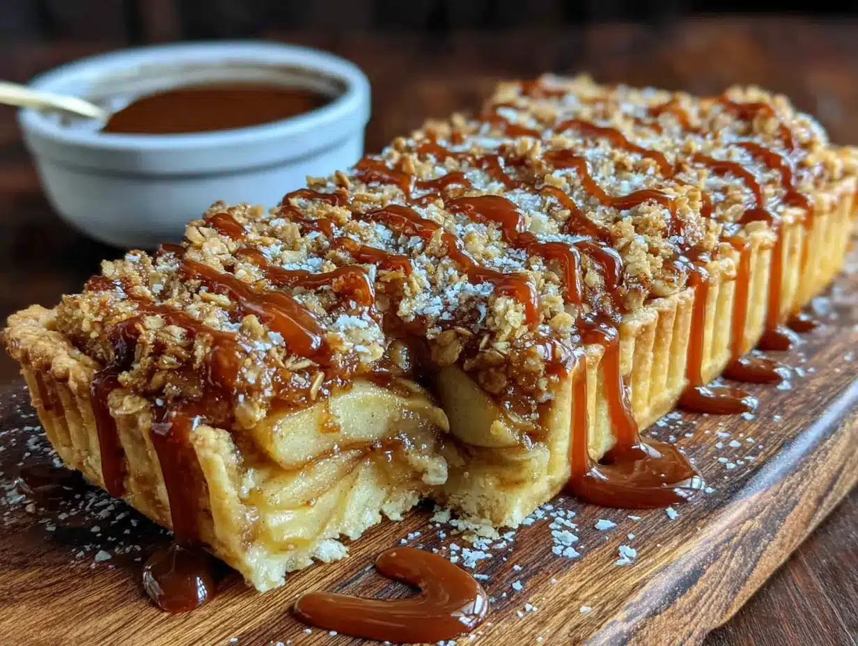 caramel apple slab pie with oat crumble preparation steps