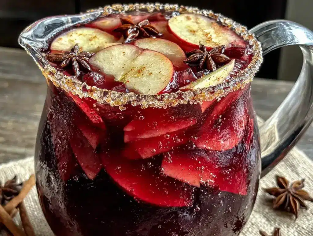 cozy spiked apple cider sangria with cinnamon sticks - featured image