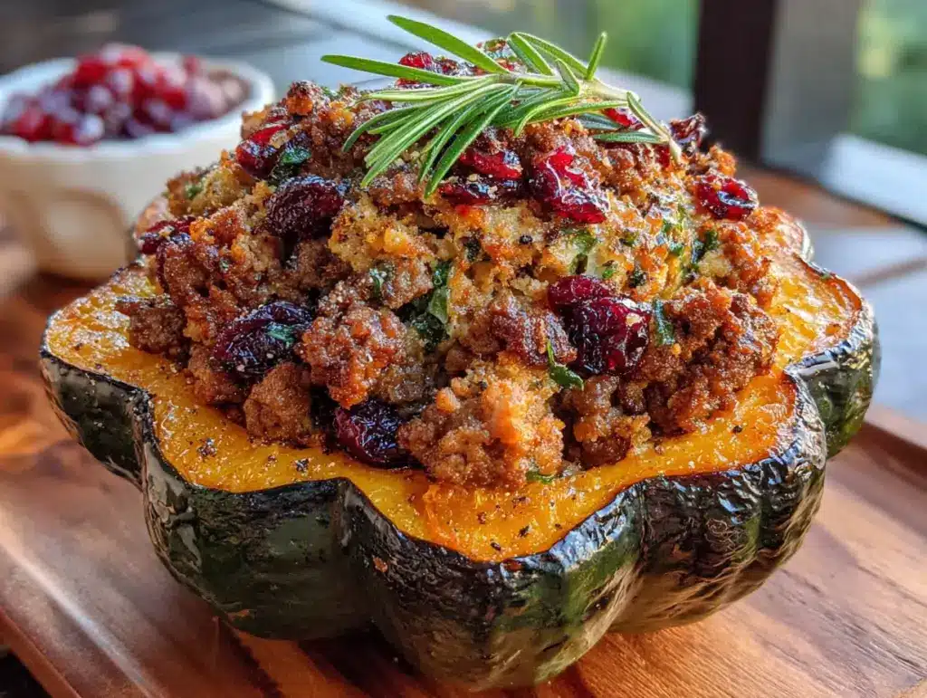 Cozy Stuffed Acorn Squash with Sausage & Cranberries - featured image