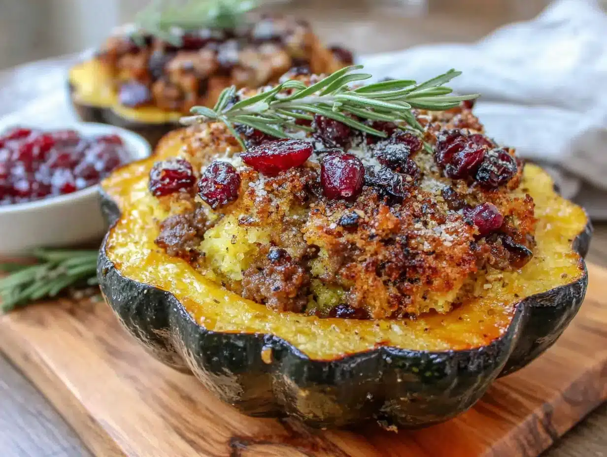Cozy Stuffed Acorn Squash with Sausage & Cranberries preparation steps