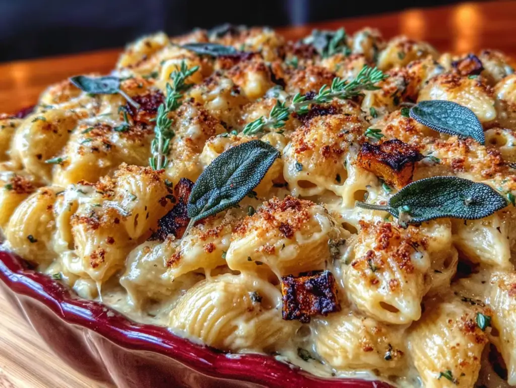 creamy brown butter sage butternut squash mac and cheese - featured image