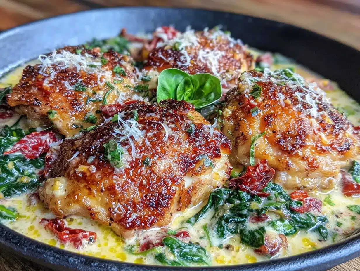 creamy crockpot tuscan chicken thighs preparation steps