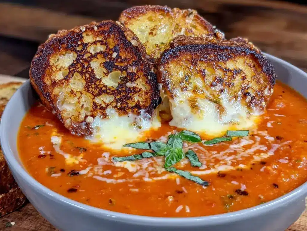 creamy fresh tomato soup with grilled cheese croutons - featured image