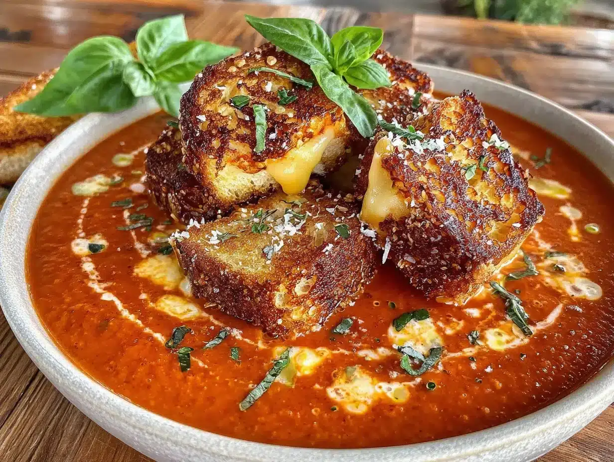 creamy fresh tomato soup with grilled cheese croutons preparation steps