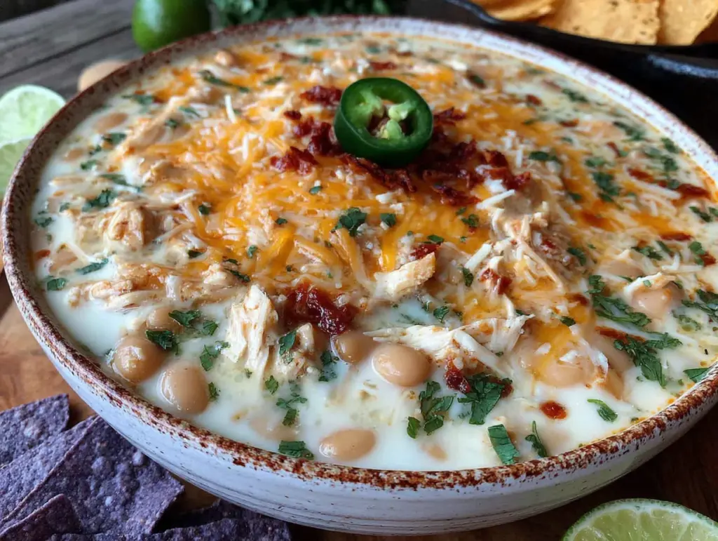 creamy slow cooker white chicken chili - featured image