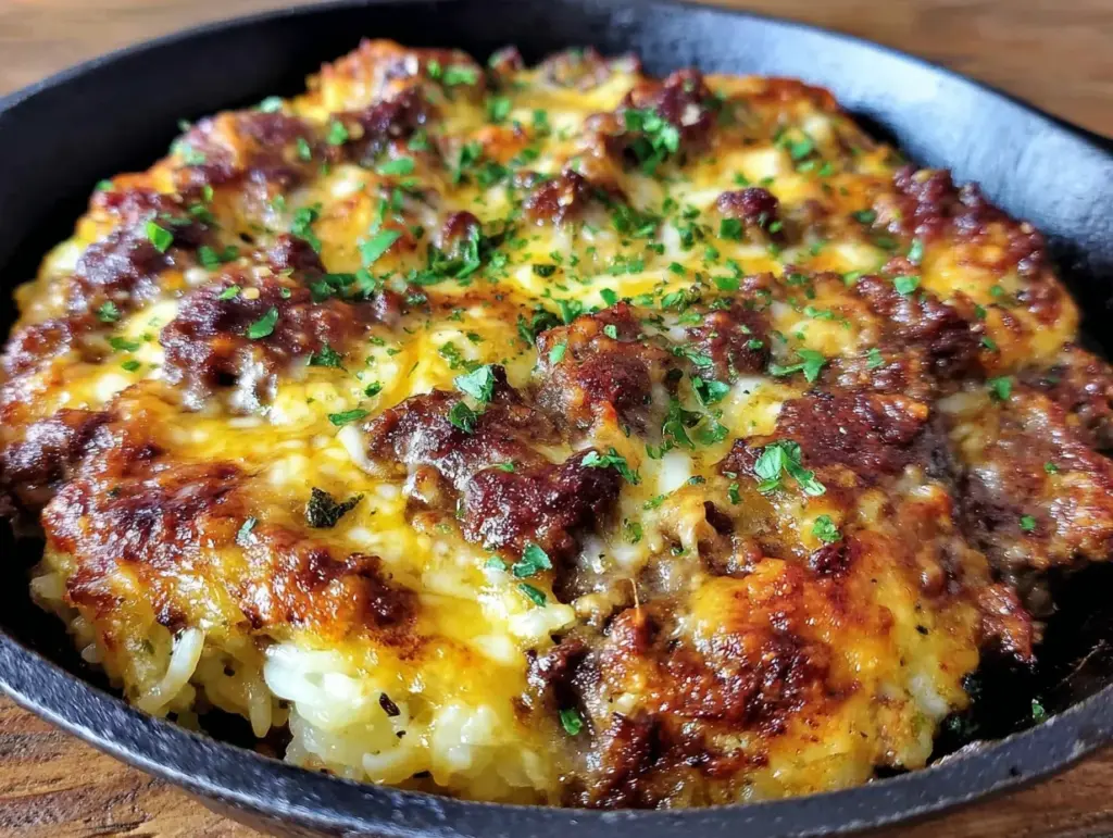 easy cheesy ground beef and rice skillet - featured image