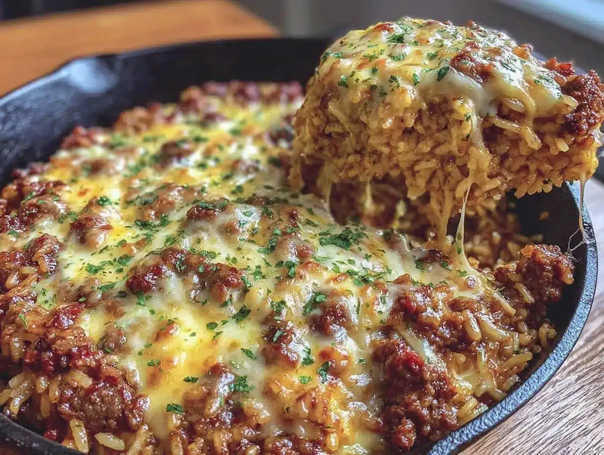 easy cheesy ground beef and rice skillet preparation steps