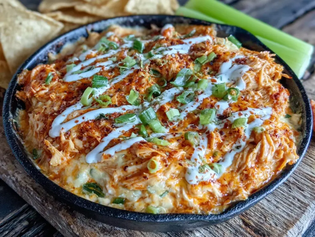 easy loaded buffalo chicken dip with ranch drizzle - featured image