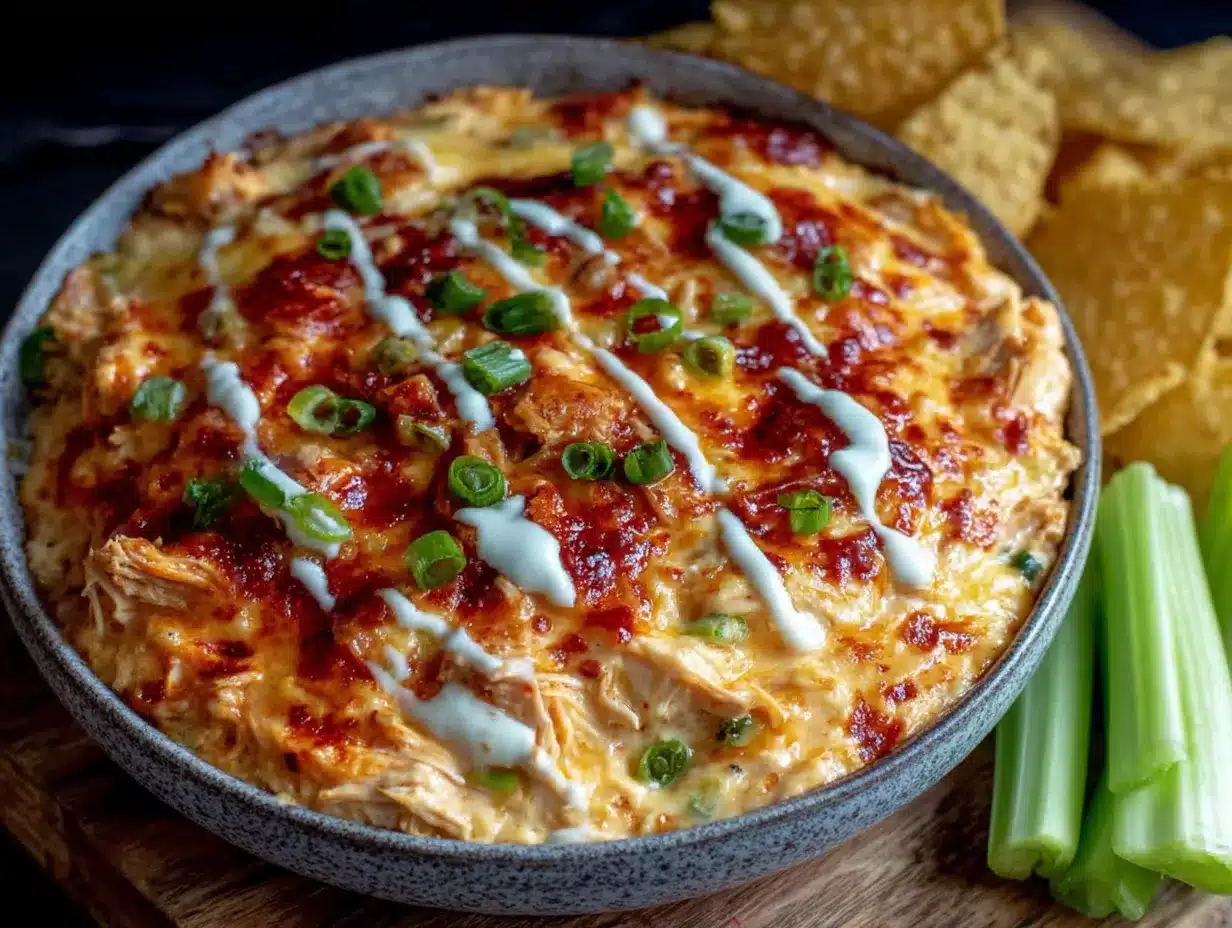 easy loaded buffalo chicken dip with ranch drizzle preparation steps