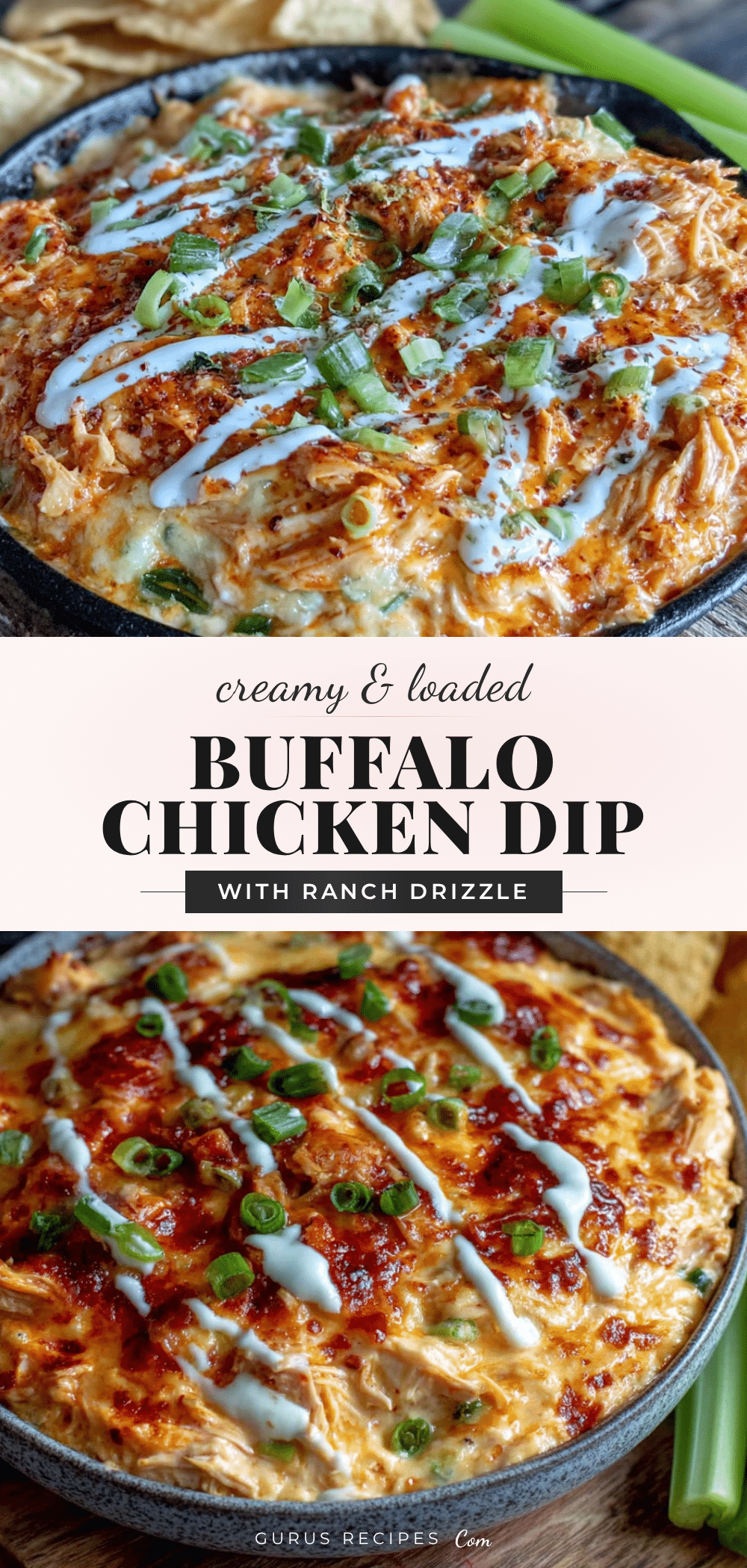 easy loaded buffalo chicken dip with ranch drizzle recipe