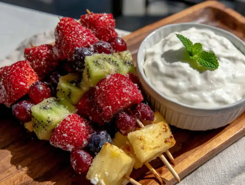 fresh rainbow fruit kabobs - featured image
