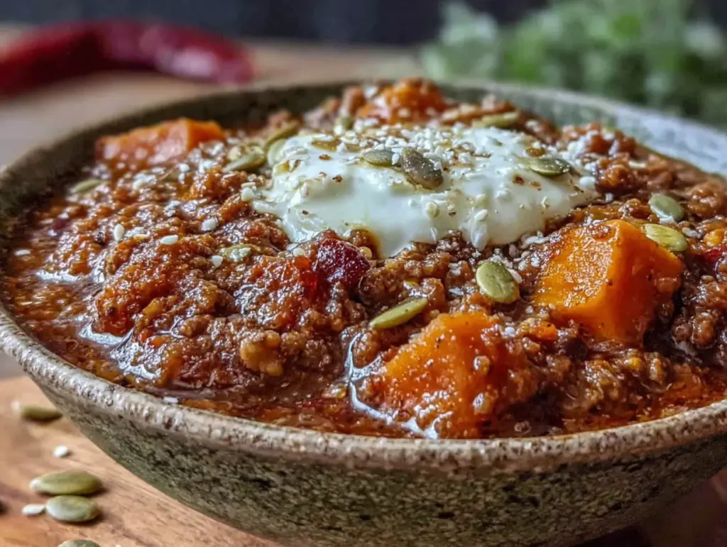 hearty ground turkey and sweet potato chili - featured image