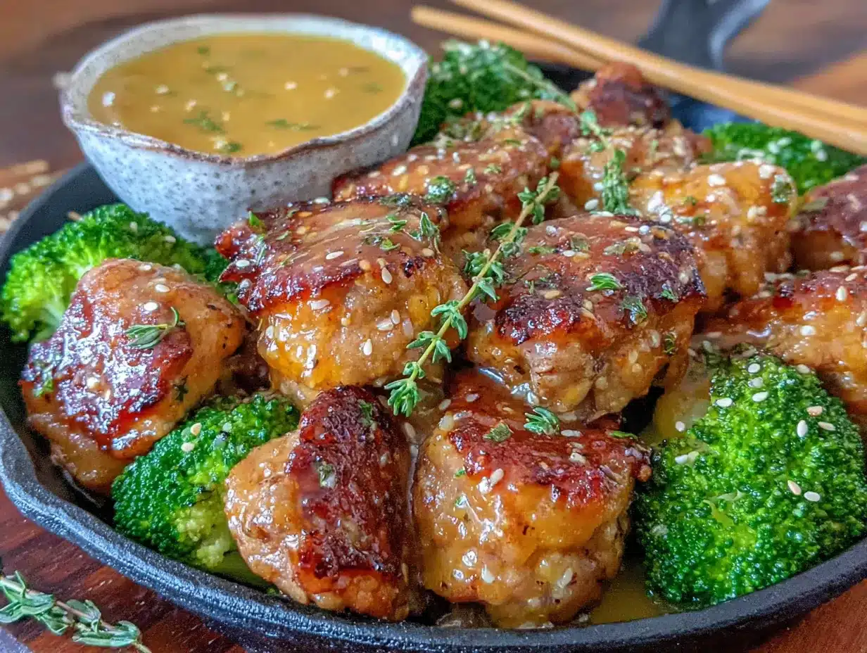 one-pan honey garlic chicken and broccoli preparation steps