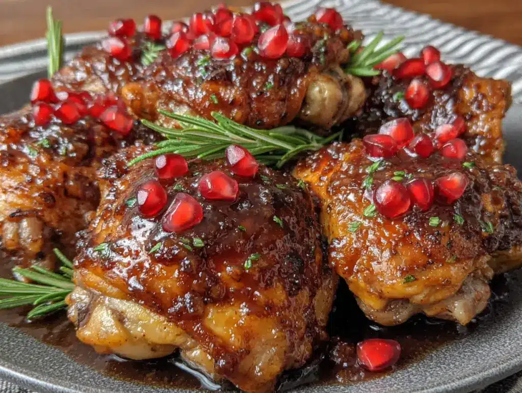 pomegranate molasses roasted chicken thighs - featured image