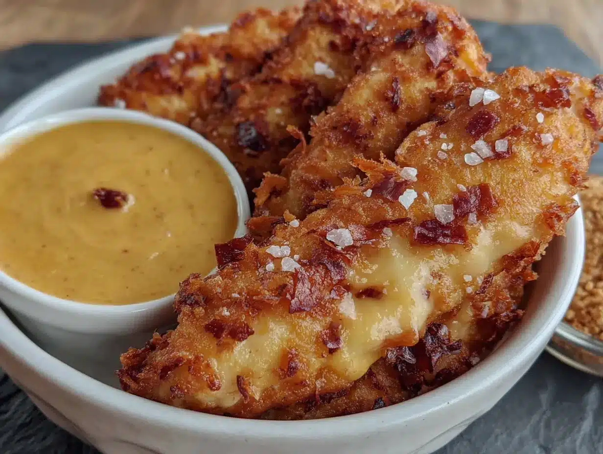 pretzel-crusted chicken tenders with beer cheese dip preparation steps
