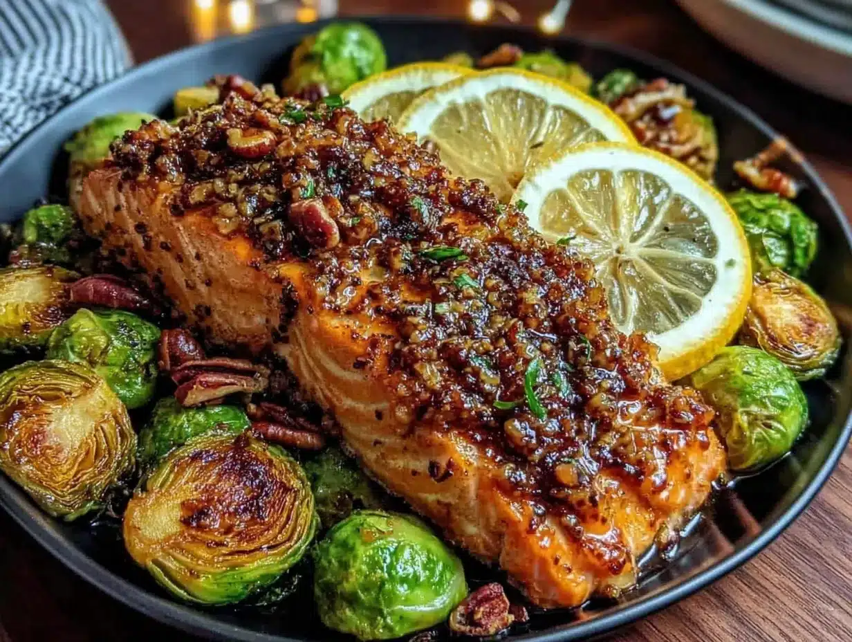 sheet-pan maple dijon salmon with crispy brussels sprouts preparation steps