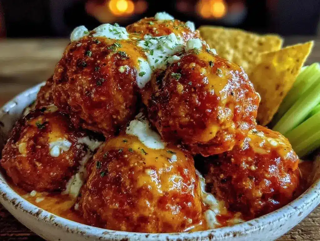slow cooker buffalo chicken meatballs - featured image