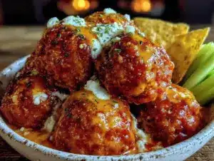 slow cooker buffalo chicken meatballs - featured image