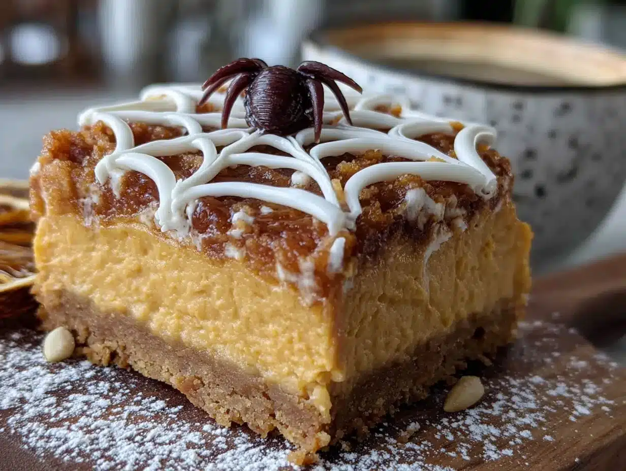 Spiderweb Pumpkin Cheesecake Bars preparation steps