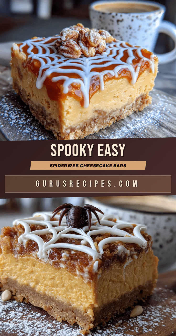 Spiderweb Pumpkin Cheesecake Bars recipe