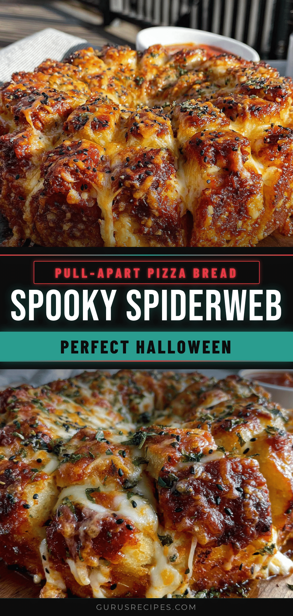 Spooky Spiderweb Pull-Apart Pizza Bread recipe