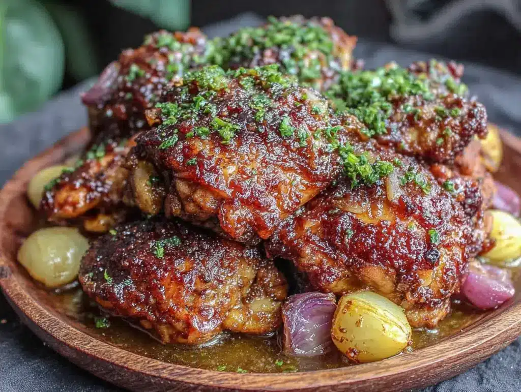 sticky honey garlic chicken thighs slow cooker - featured image
