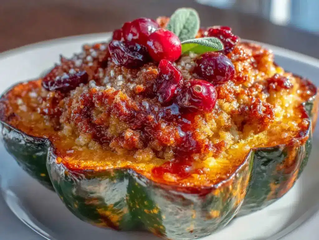 stuffed acorn squash with sausage and cranberries - featured image