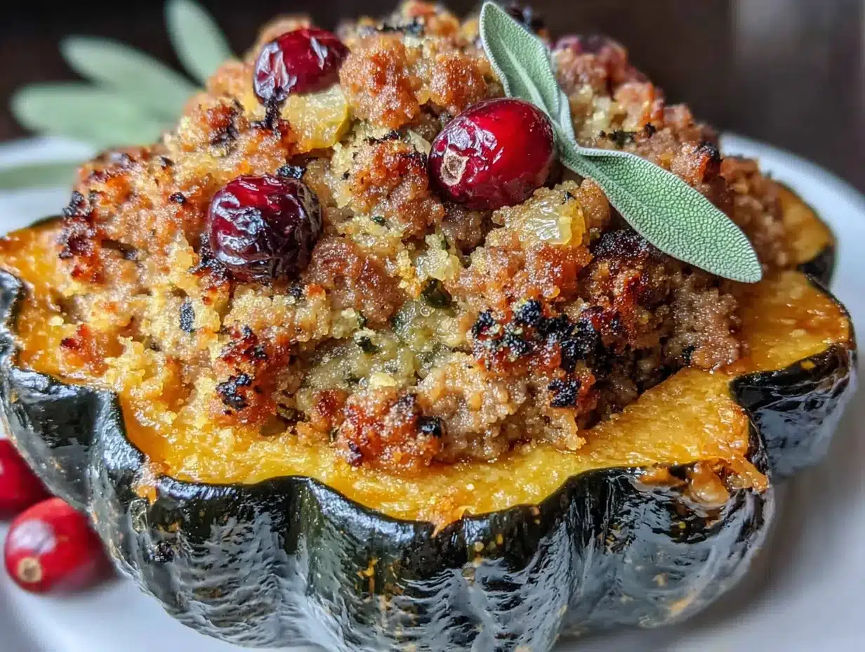 stuffed acorn squash with sausage and cranberries preparation steps