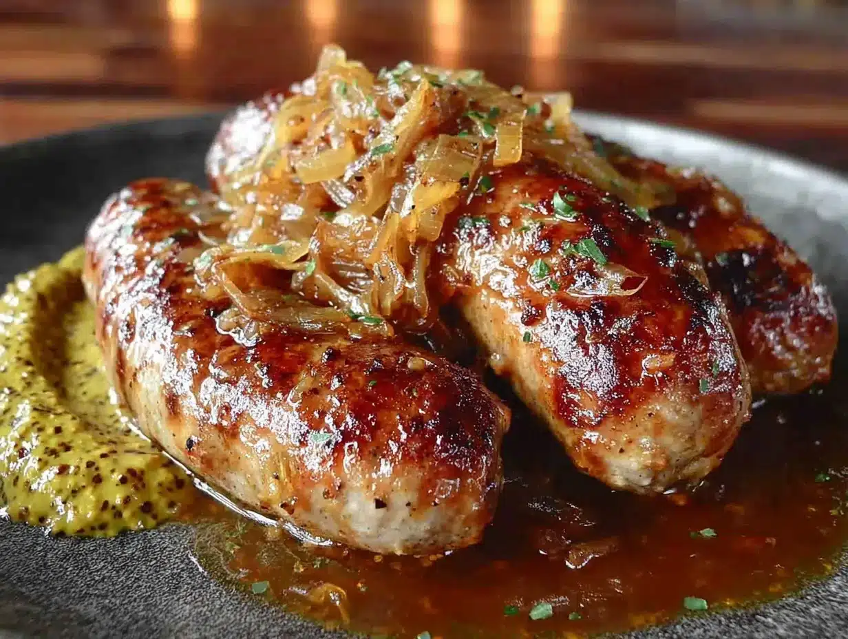 beer-braised bratwurst with caramelized onions preparation steps