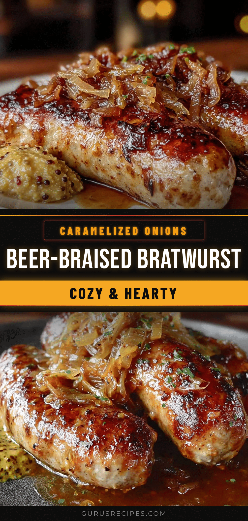 beer-braised bratwurst with caramelized onions recipe