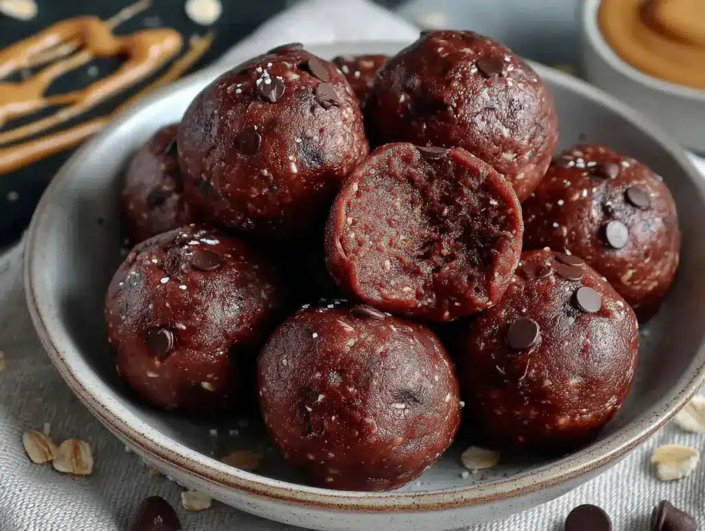 chocolate peanut butter energy balls - featured image