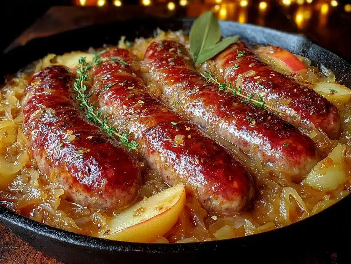 cozy German bratwurst skillet preparation steps