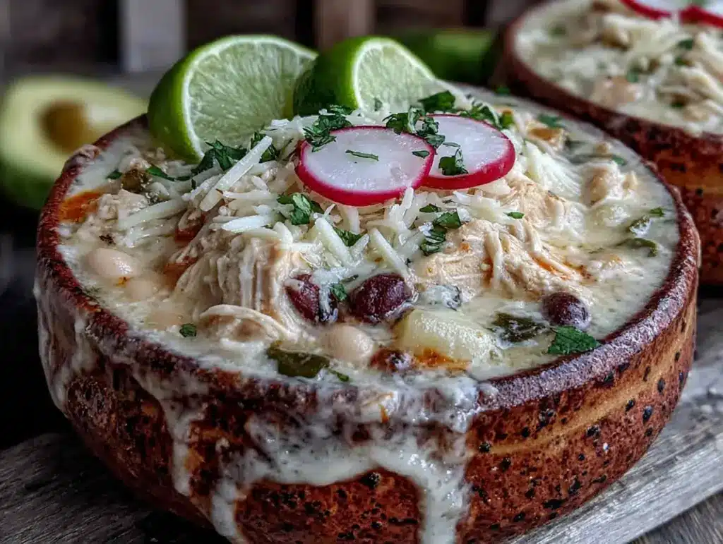 cozy slow cooker white chicken chili with roasted poblanos - featured image