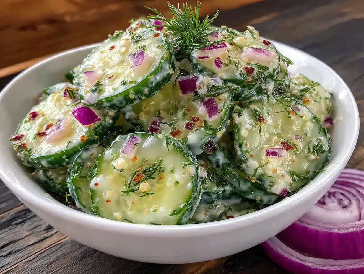 creamy cucumber salad with dill and red onion preparation steps
