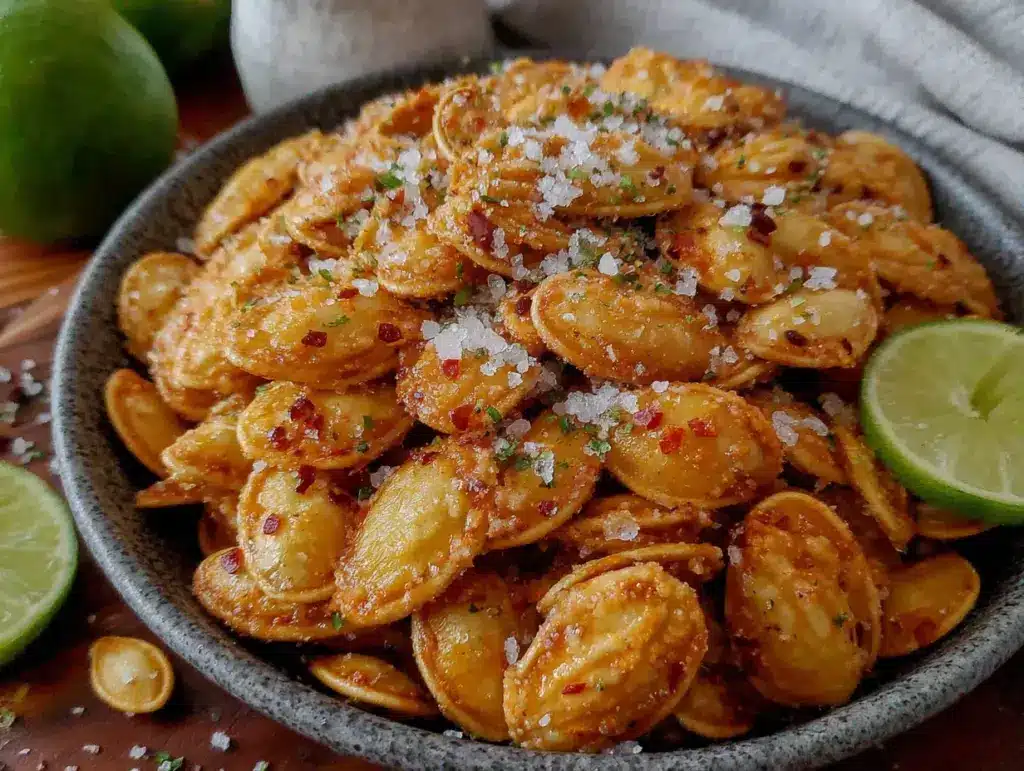 crispy chili lime pumpkin seeds - featured image