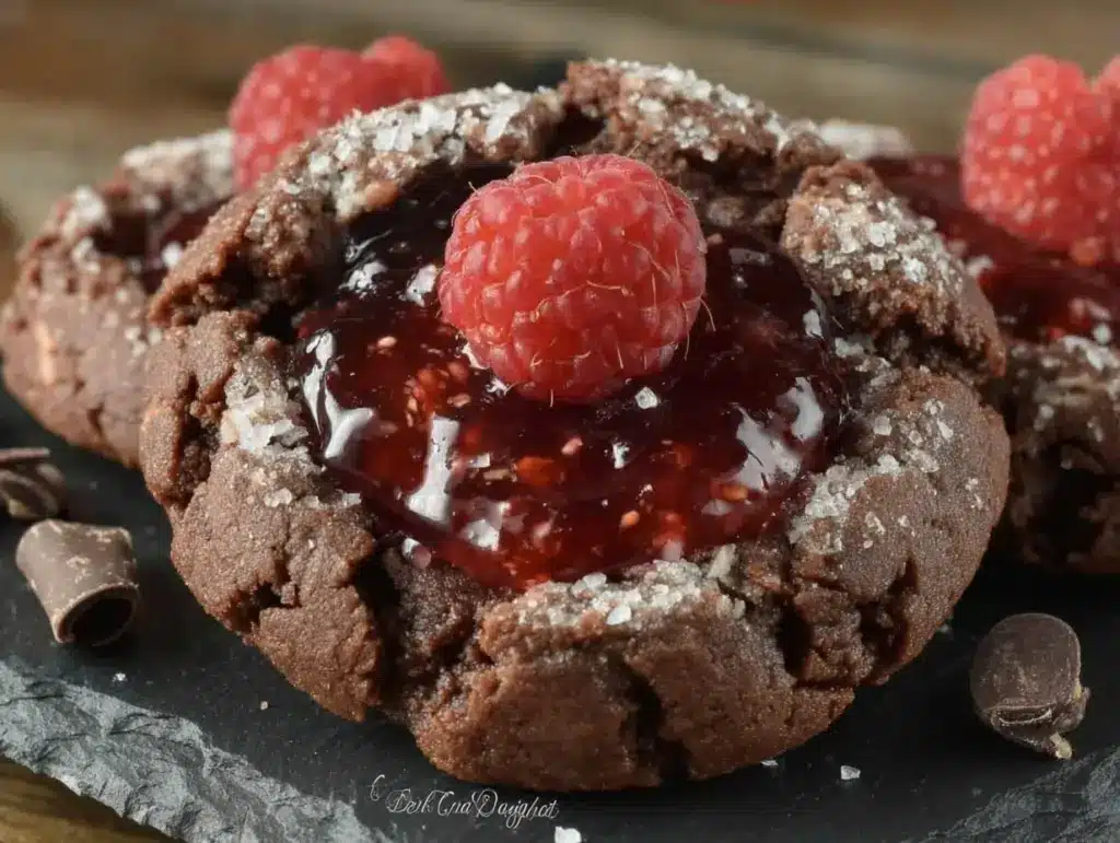 dark chocolate raspberry thumbprint cookies - featured image