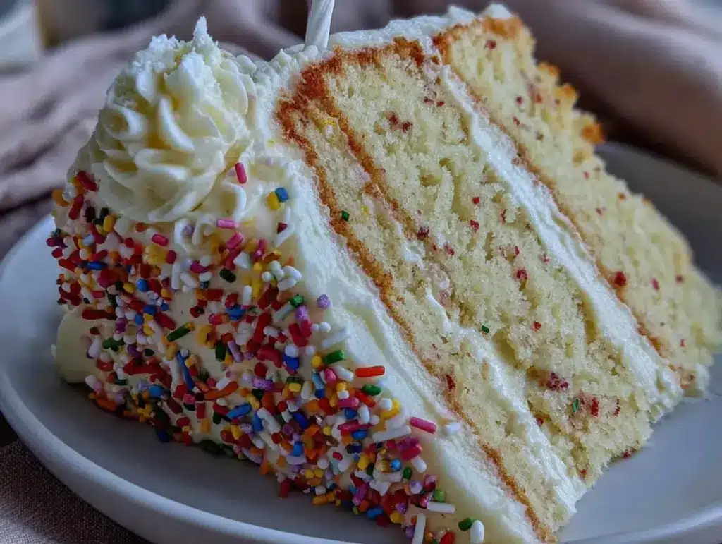 easy 1-bowl vanilla birthday cake - featured image