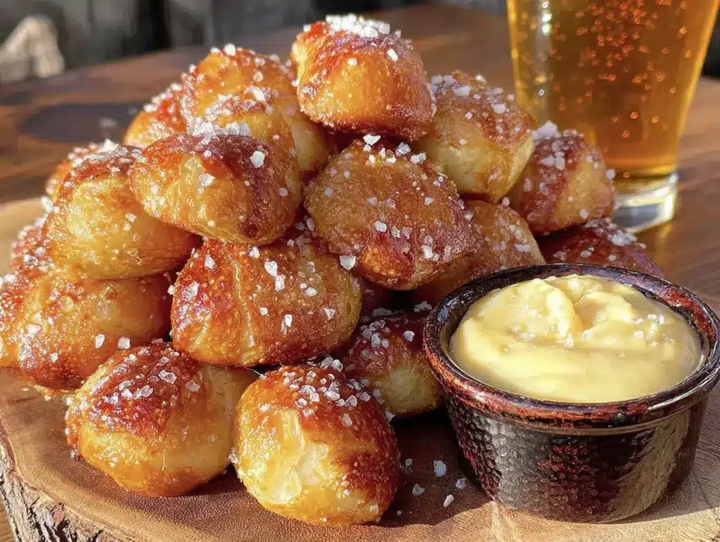 easy lighter soft pretzel bites with beer cheese dip - featured image