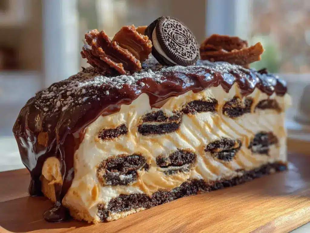 lighter no-bake peanut butter oreo icebox cake - featured image