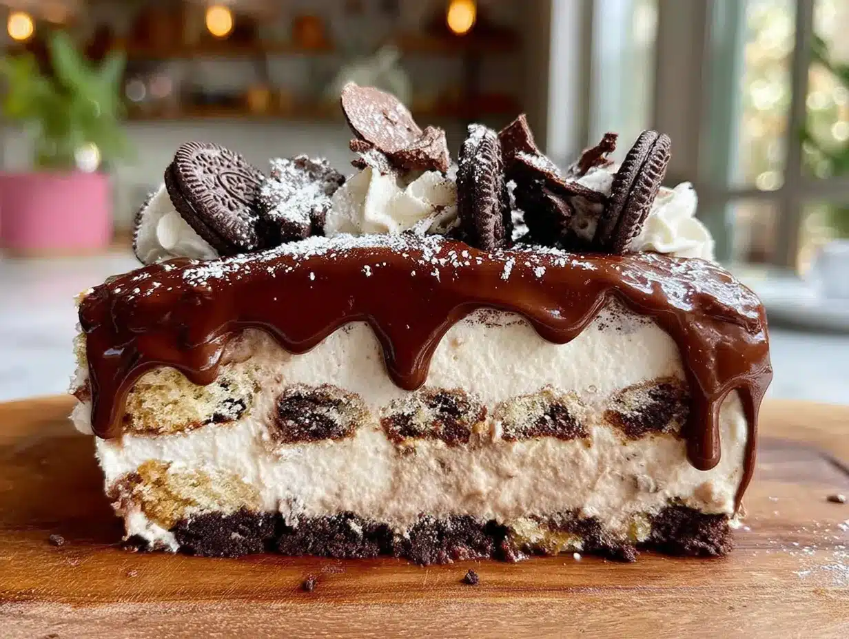 lighter no-bake peanut butter oreo icebox cake preparation steps