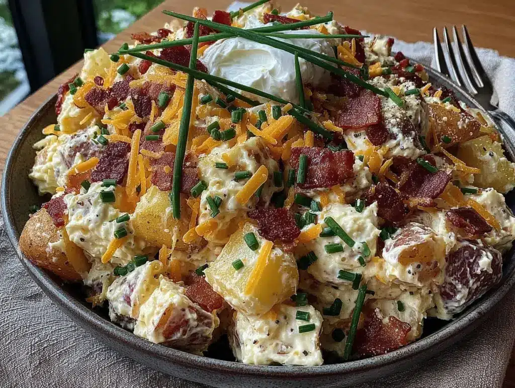 loaded baked potato salad with bacon - featured image