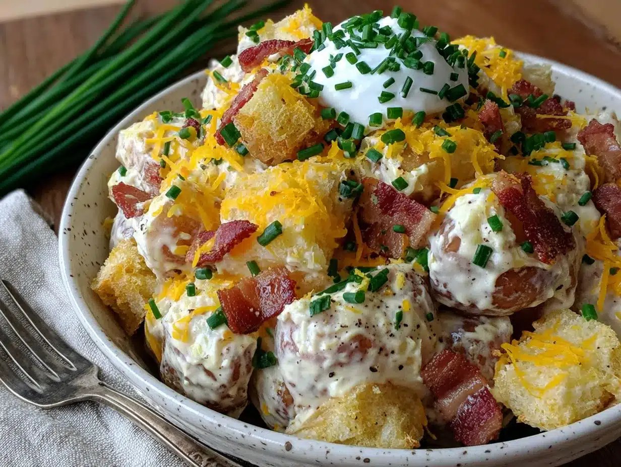 loaded baked potato salad with bacon preparation steps