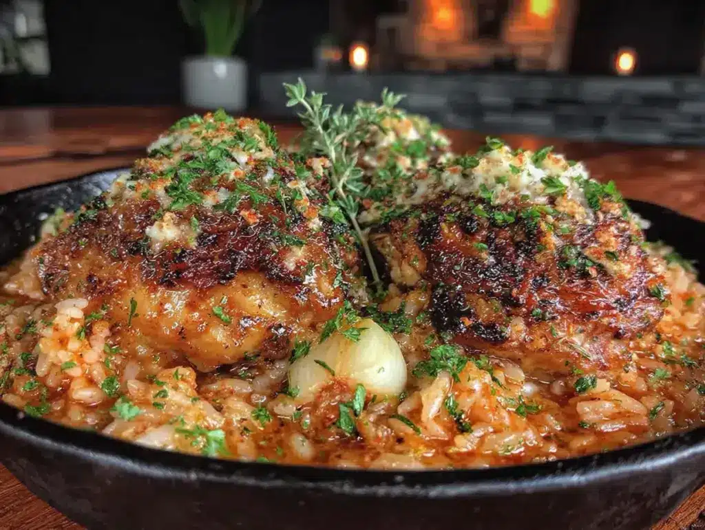 one-pan garlic butter chicken and rice - featured image