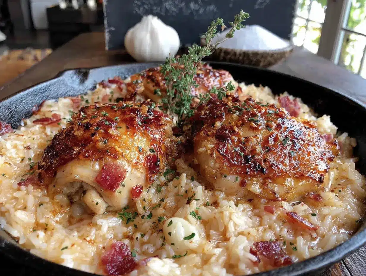 one-pan garlic butter chicken and rice preparation steps
