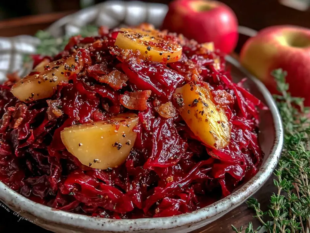 quick Bavarian red cabbage with apples and bacon - featured image